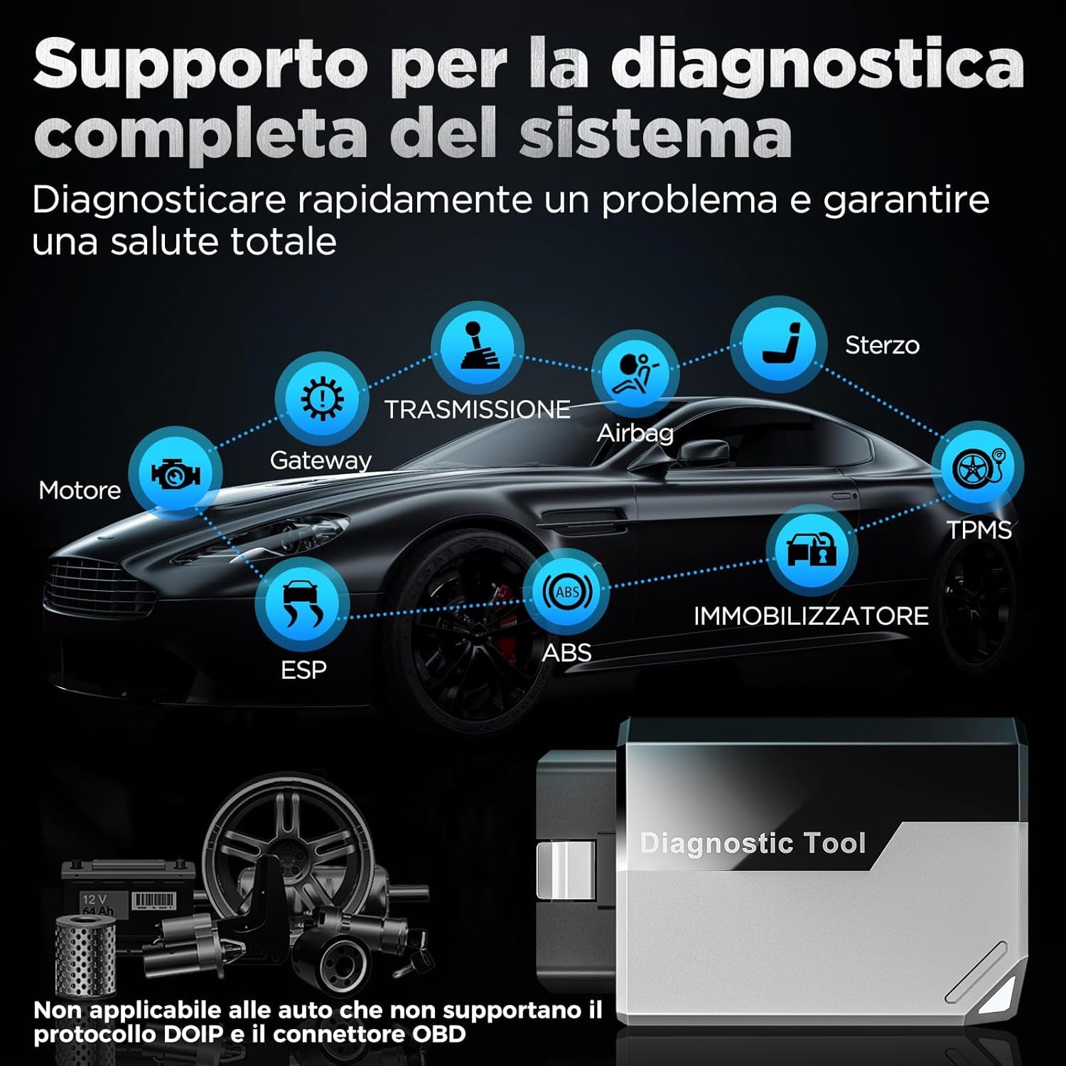 EDIAG Elite OBD2 Auto Diagnostica, Bluetooth Diagnosi Auto Professionale in Italiano per Ios E Android, per Sistema Completo, 15+ Servizi Di Reset, Test Attivo, Aggiornamento Gratuito a Vita