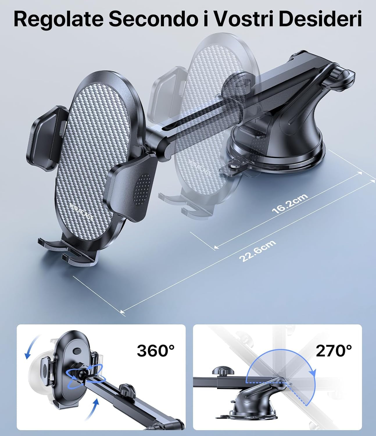 Porta Cellulare Auto [2025 Ventosa Potente] Supporto Telefono Auto 360° Rotazione Porta Telefono Auto per Cruscotto & Parabrezza Universale Automobile Adatto Smartphone Da 4-7.2"