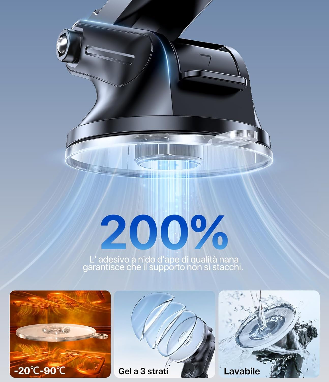 Porta Cellulare Auto [2025 Ventosa Potente] Supporto Telefono Auto 360° Rotazione Porta Telefono Auto per Cruscotto & Parabrezza Universale Automobile Adatto Smartphone Da 4-7.2"